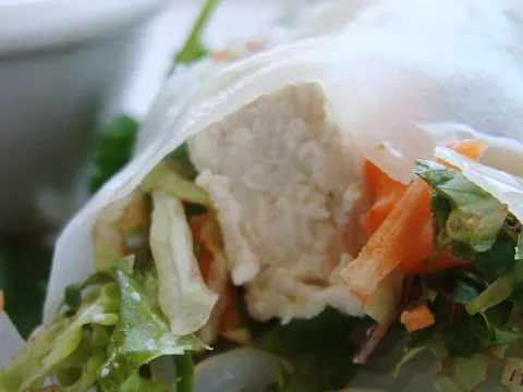 Rolos frescos de tofu com molho de amendoim