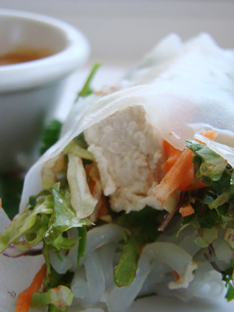 Rolos frescos de tofu com molho de amendoim