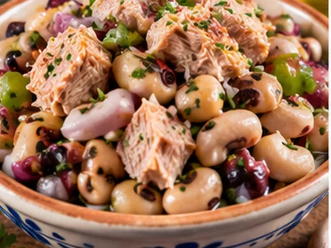 Salada de Feijão-Frade com Atum — Imagem ilustrativa criada digitalmente